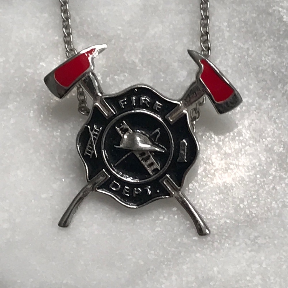 Silver fire department necklace, silver